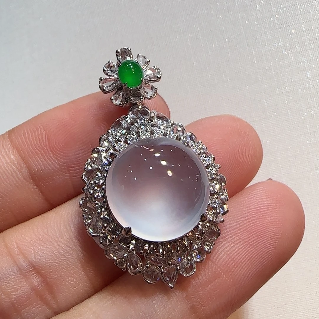 翡翠18K金镶嵌吊坠(不含链)蛋面