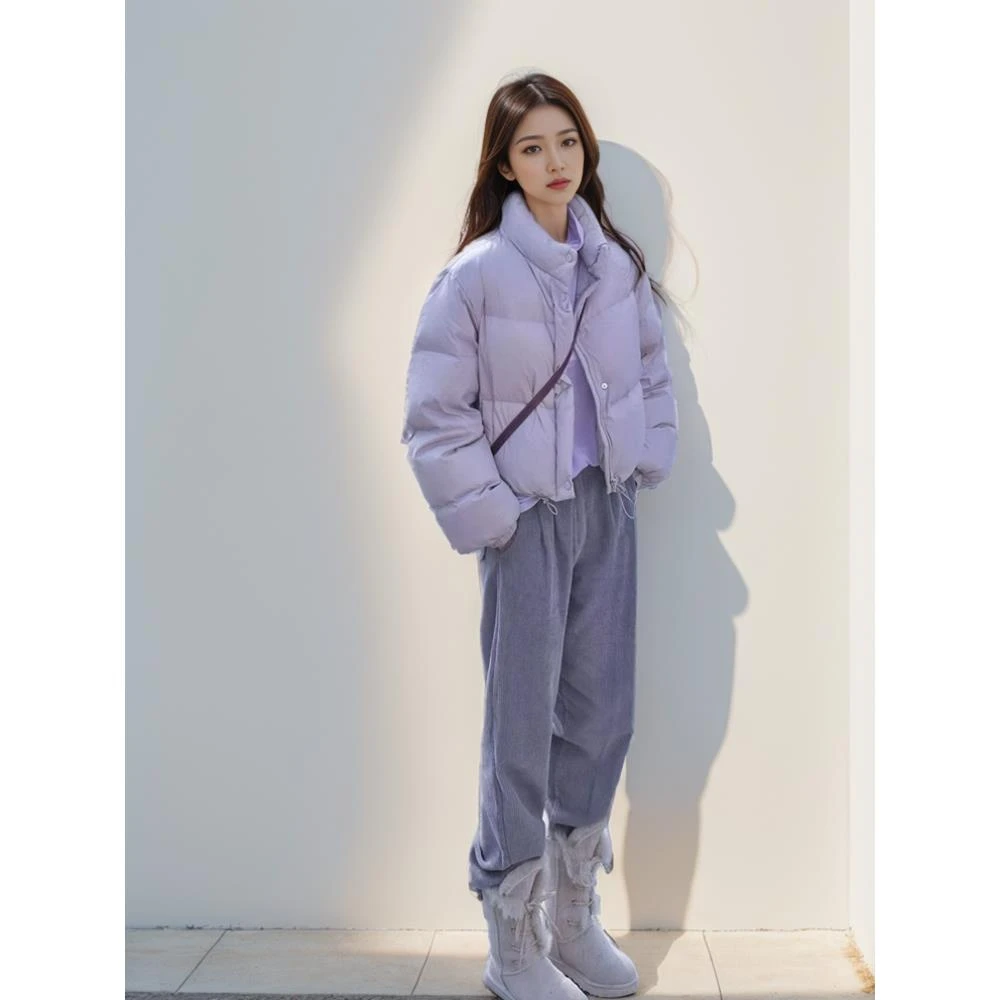 深冬装搭配一整套雾霾紫色羽绒服套装女高级感韩系今年流行两件套