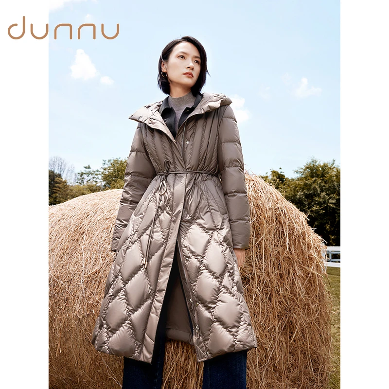 dunnu敦奴连帽收腰加厚白鸭绒长款羽绒服DS5Y2110