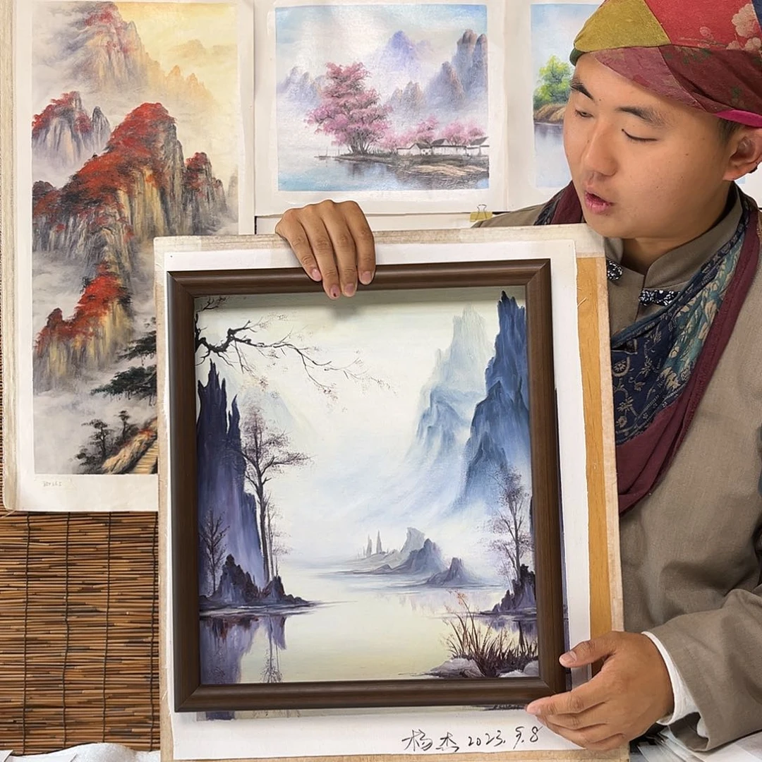 油画行路人小院绘画作品竞拍