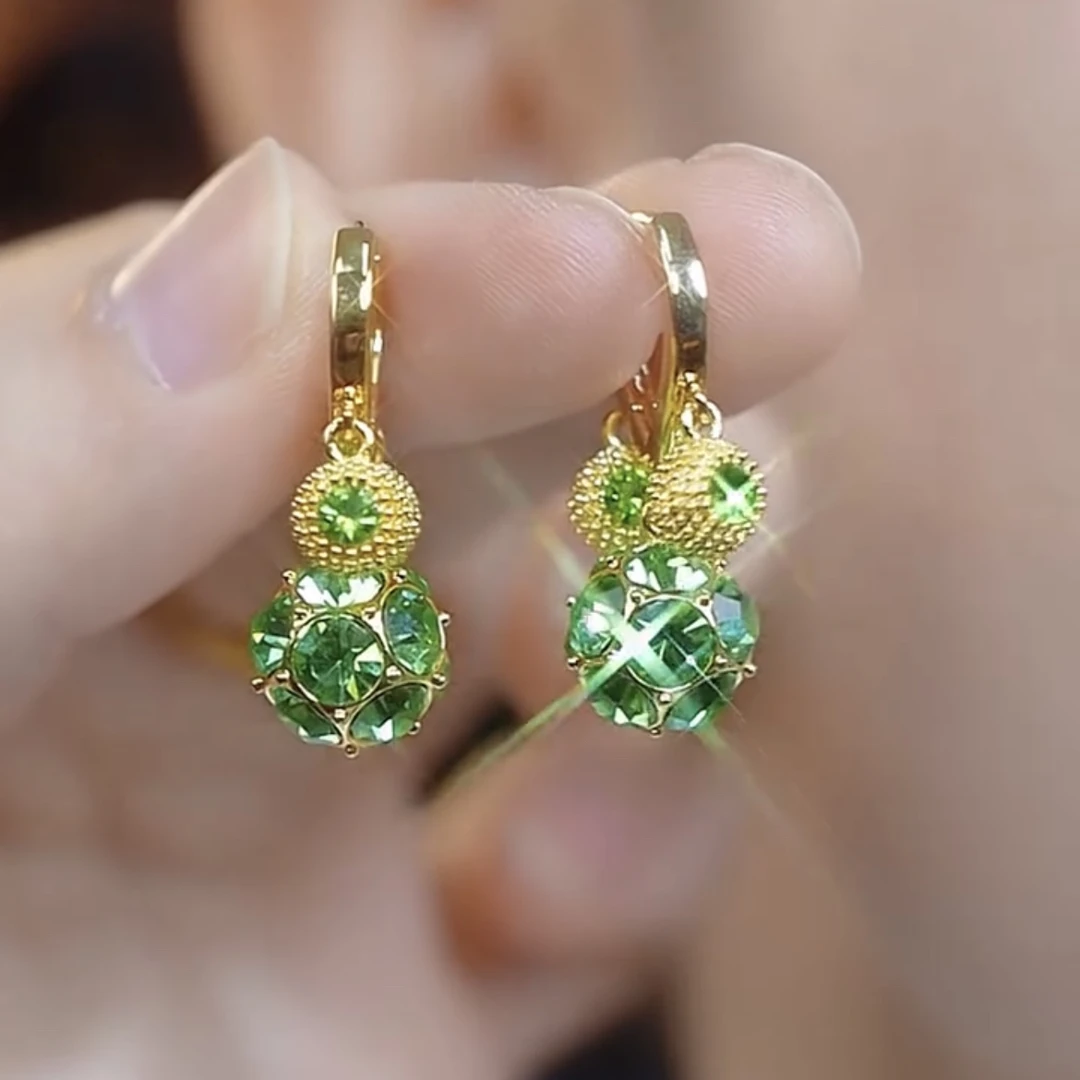 铜合金锆石耳饰 绿色水滴原创设计耳环镶嵌耳钩高智精美轻奢百搭