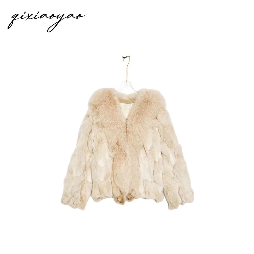 Qixiaoyao 新款纯色狐狸毛外套#WWDH74773