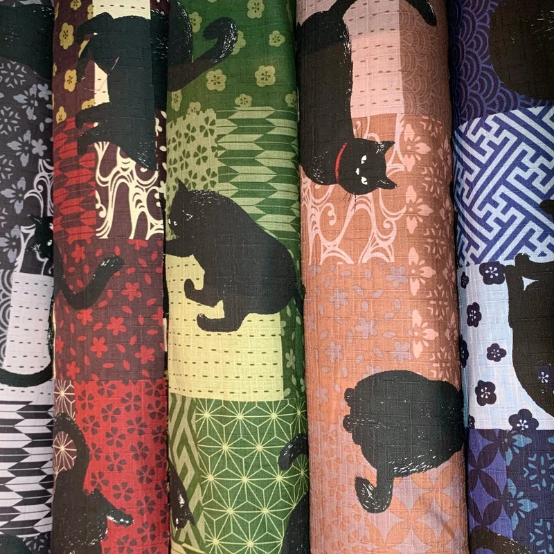 【国内现货】COSMO 拼布小黑猫竹节棉面料手工diy服装包袋半米