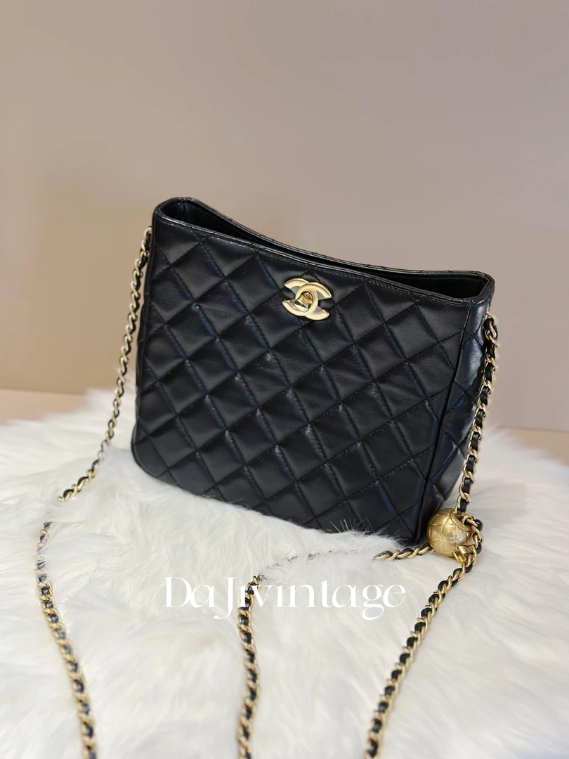 99新 Chanel/香奈儿 大吉中古/Chanel香奈儿黑金金球嬉皮hobo