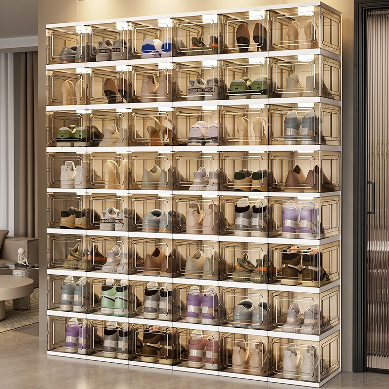 透明盒收纳柜鞋架加厚磁吸鞋架塑料鞋柜鞋子防尘防潮宿舍鞋盒家用