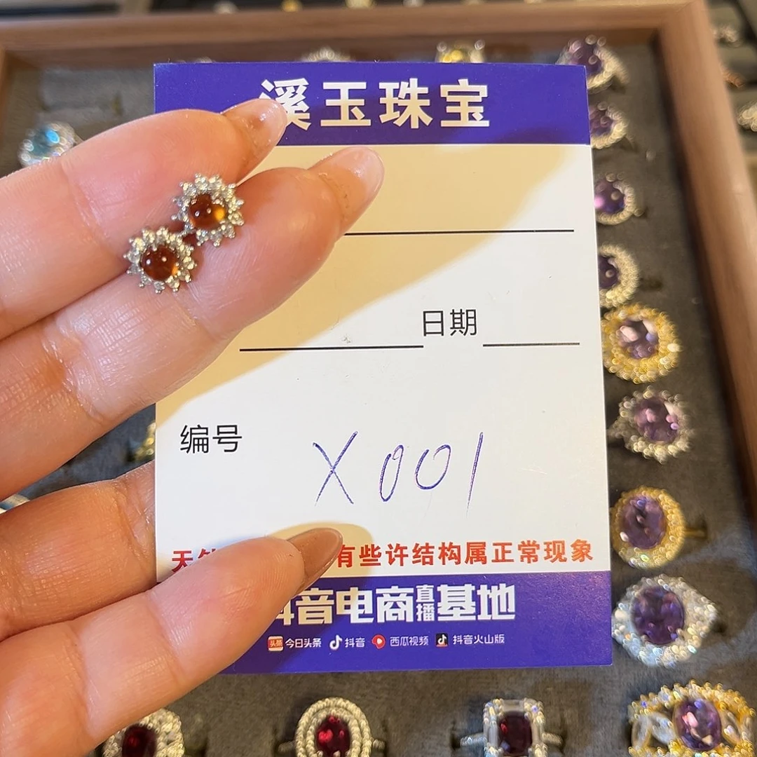 石榴石（芬达石）耳饰银S925镶嵌