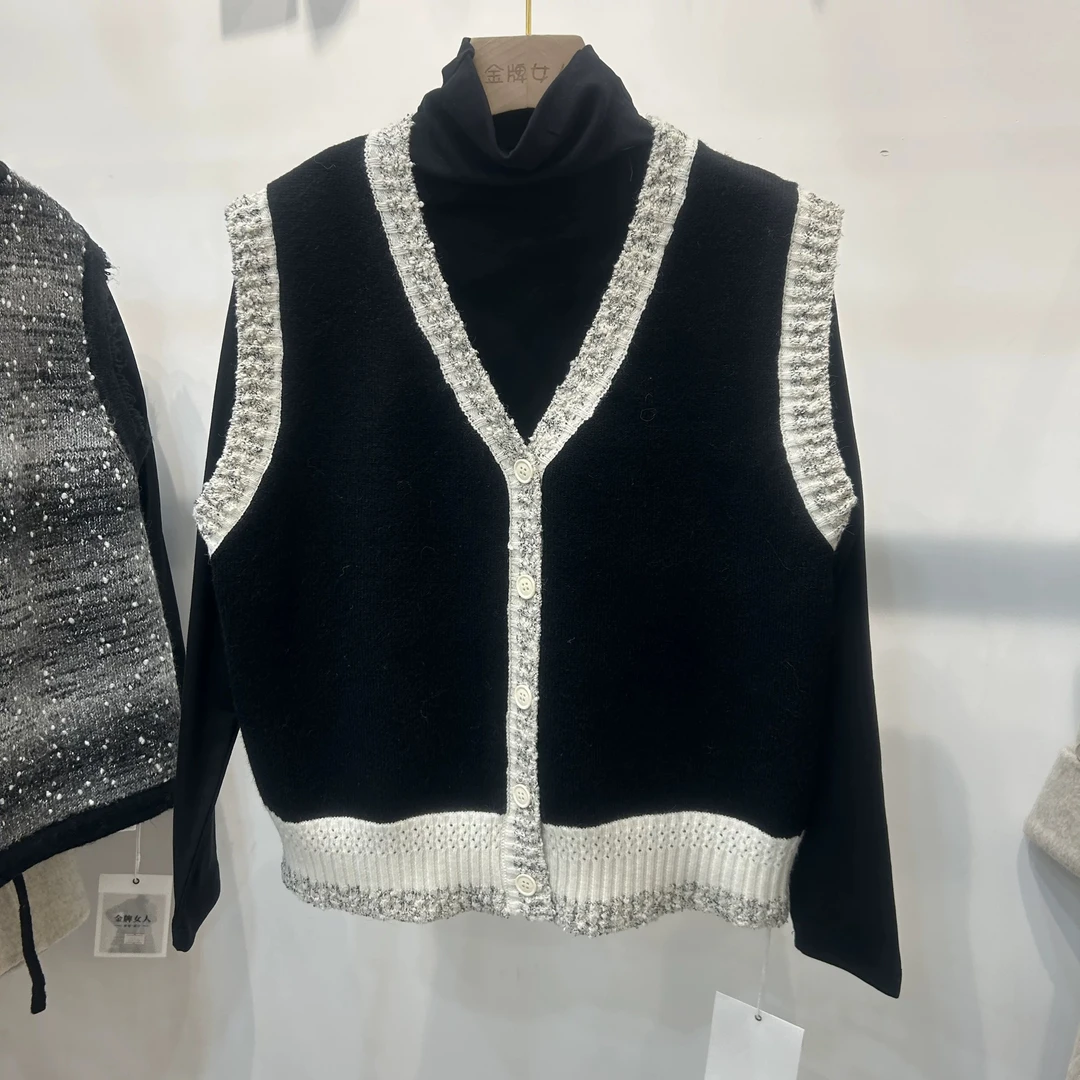 复古针织开衫马甲背心+长袖毛衣女小香风