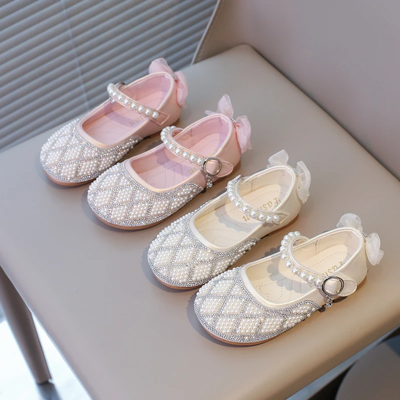 女童公主鞋2025秋季新款儿童鞋小皮鞋粉色闪亮演出水晶鞋大童女孩