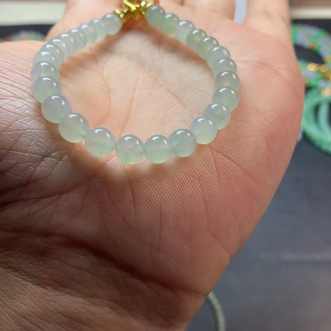 定制翡翠未镶嵌卡6.5白冰手串