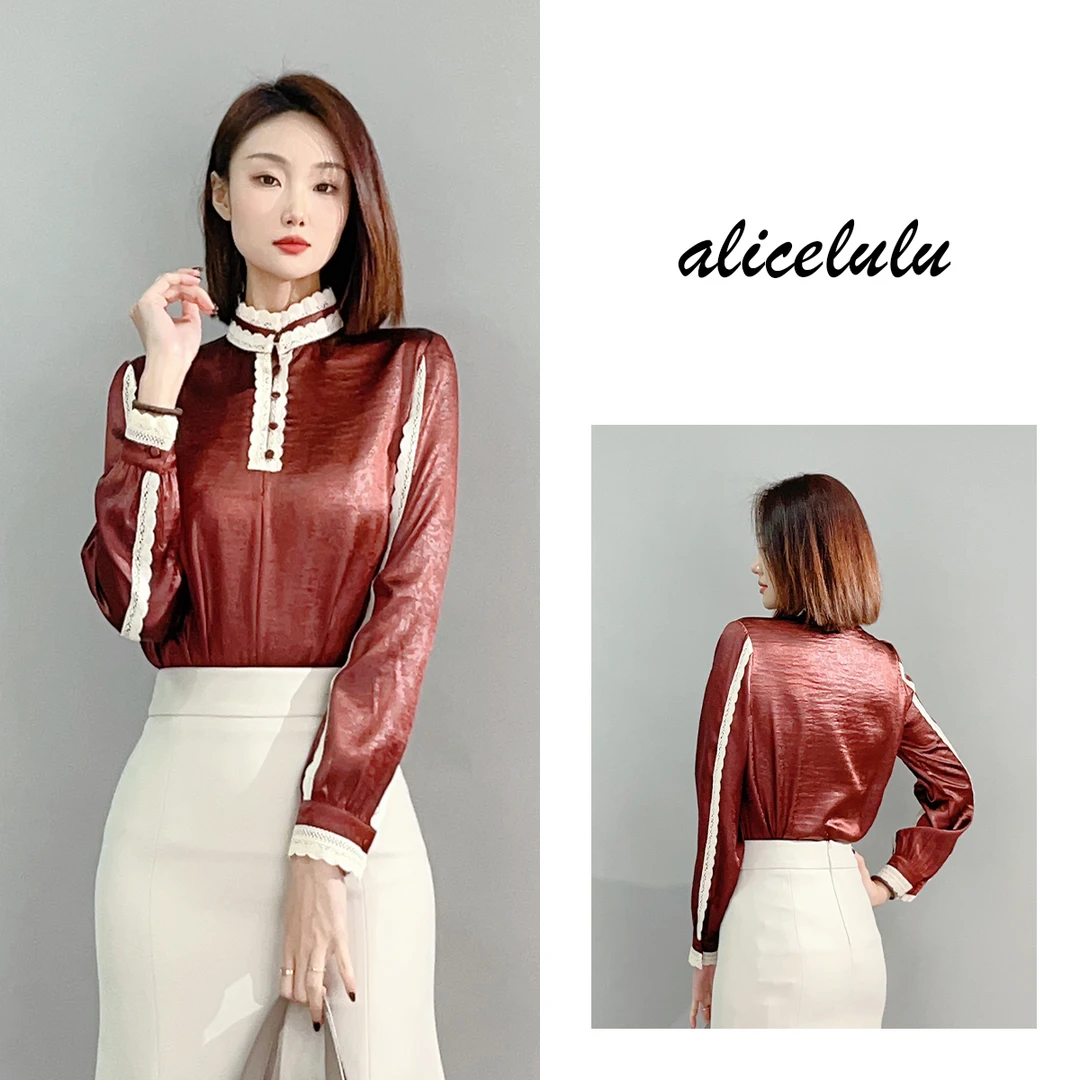 1 ALICE 法式甜梦衬衫 丝绒光泽 浪漫花边 S2141925W