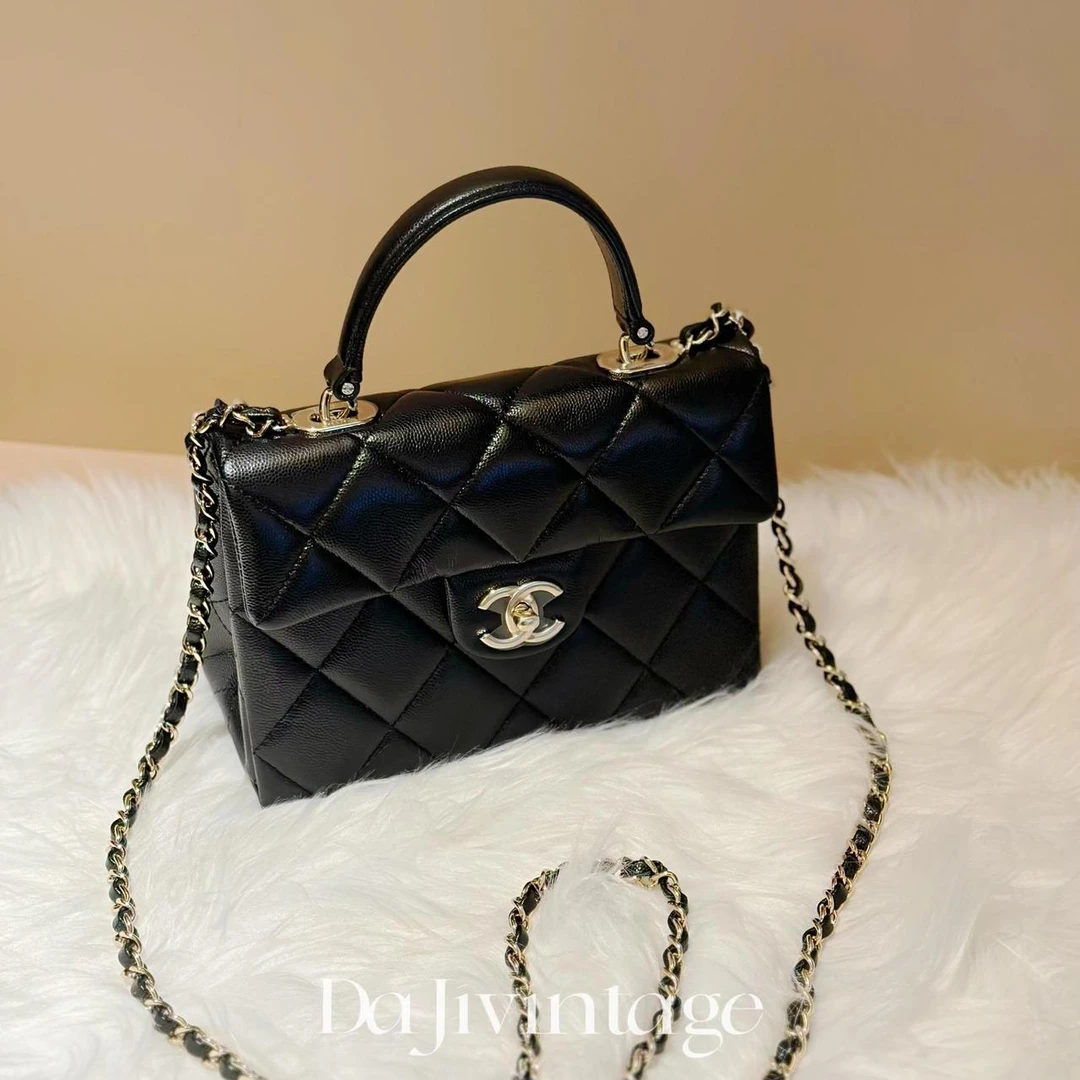 大吉中古/Chanel香奈儿黑金手柄Kelly盒子斜挎包
