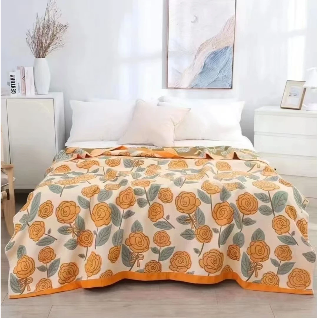 【玫瑰花园黄】230*250轻奢透气轻柔多功能毯床盖
