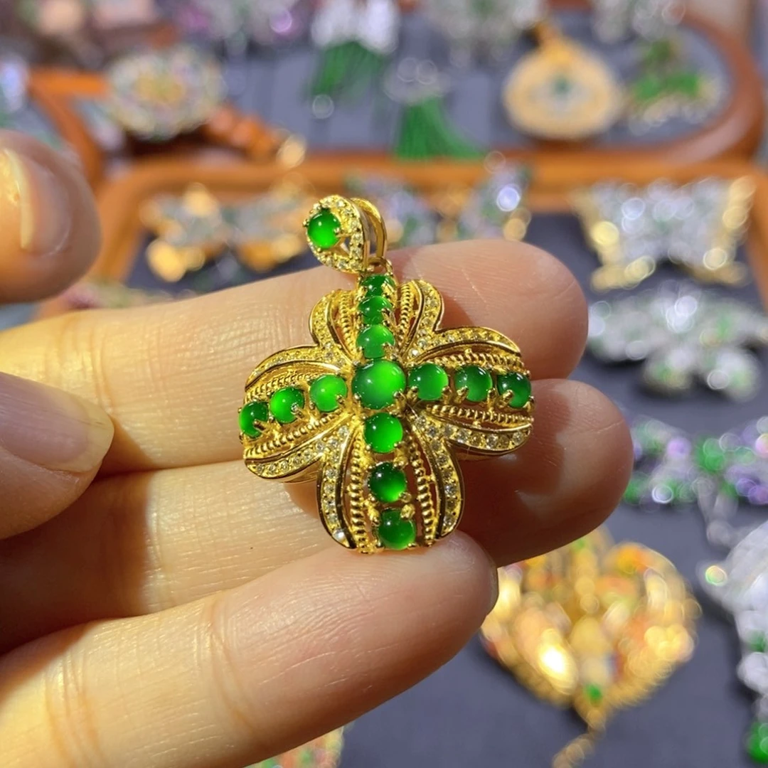 吊坠(不含链)银S925镶嵌翡翠