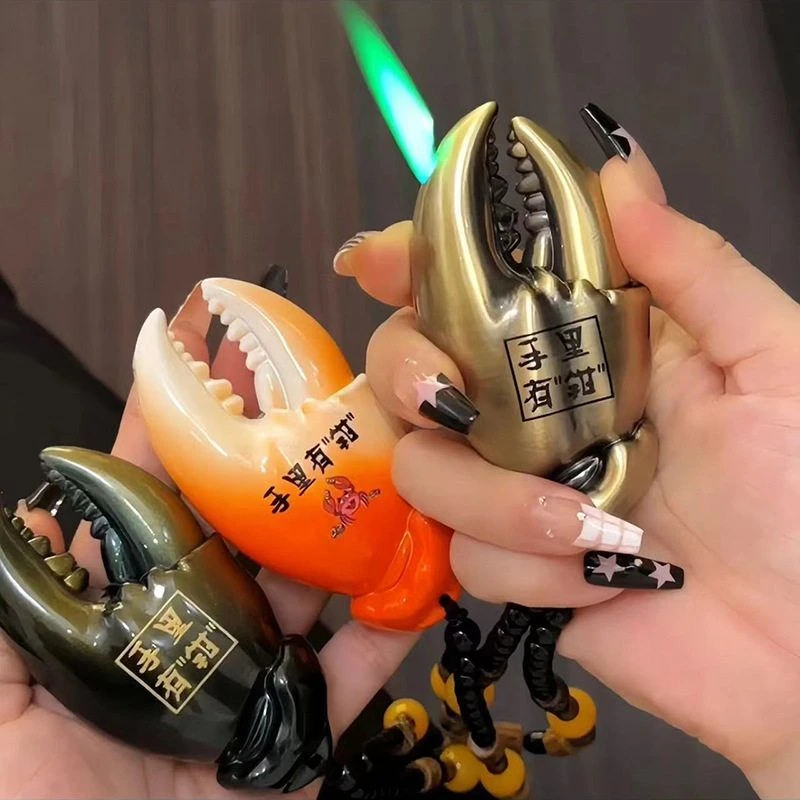 773蟹钳创意金属挂件式电子明火打火机充气礼品有里有钱