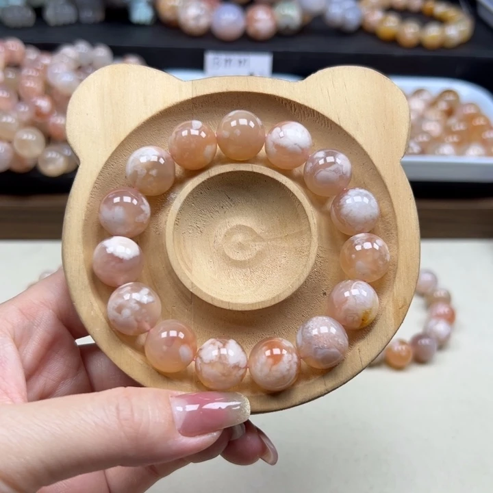 玛瑙/玉髓未镶嵌手链满花西柚红13mm