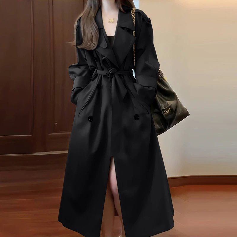 黑色风衣外套女中长款2025新款早春秋韩系高级感小个子超好看大衣