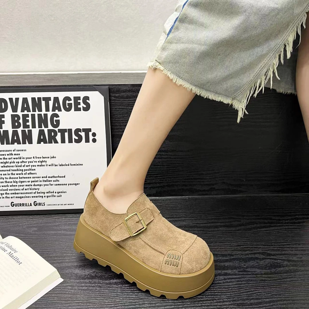 磨砂真小个子厚底增高字母博肯鞋女2025年新款森女复古玛丽珍单鞋