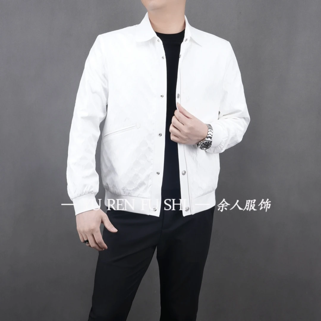 28J513男士春夏翻领螺纹针织领口夹克外套时尚百搭休闲商务款男