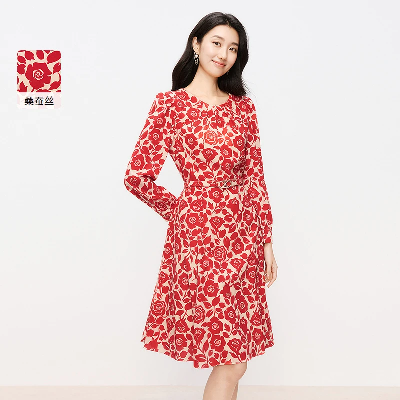 【会呼吸的桑蚕丝】花卉珂莱蒂尔亲肤显瘦穿搭连衣裙KF10180A6