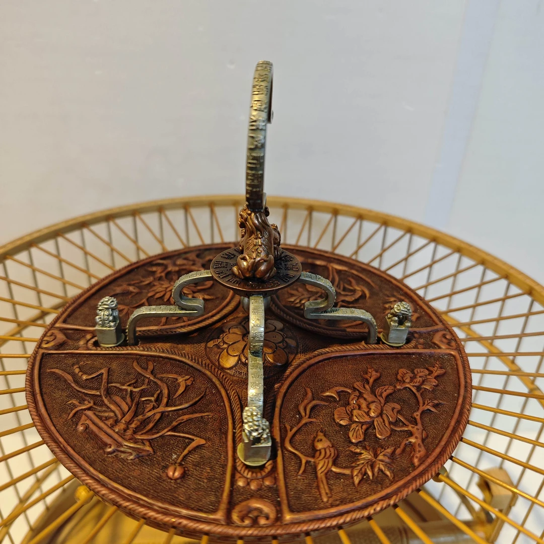 红蓝颏鸟笼纯手工雕刻万字到顶老竹留青雕刻九十年代作品