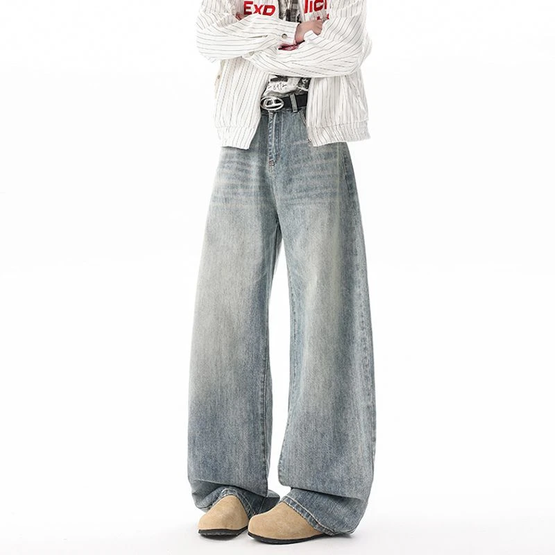 NOMIO夏季美式复古竹节纹牛仔裤弯刀宽松百搭男女同款阔腿裤