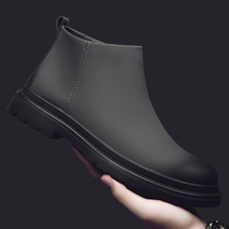 秋冬新款加绒保暖休闲皮鞋切尔西真皮靴子男士英伦风复古马丁靴男