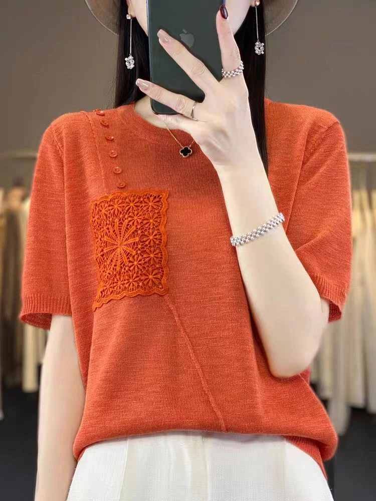 新款竹节麻68233圆领短袖百搭（偏远地区不包邮）