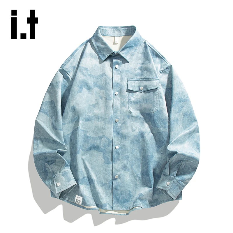 i.t izzue官方宽松休闲长袖衬衫男士秋季潮流日常百搭舒适上衣6M