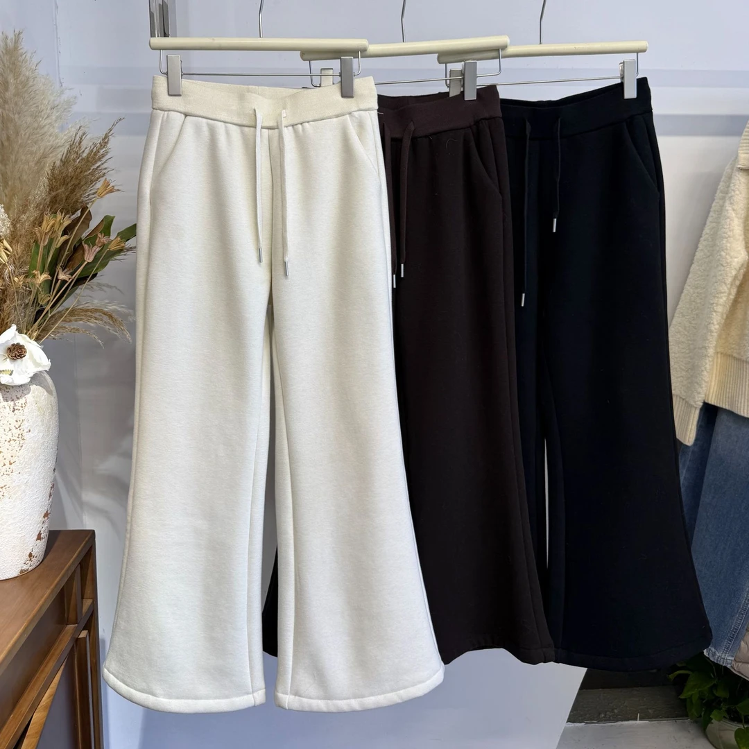 贝姐同款【一条过冬直筒微喇】冬季新款~糯米绒高腰抽绳休闲裤888