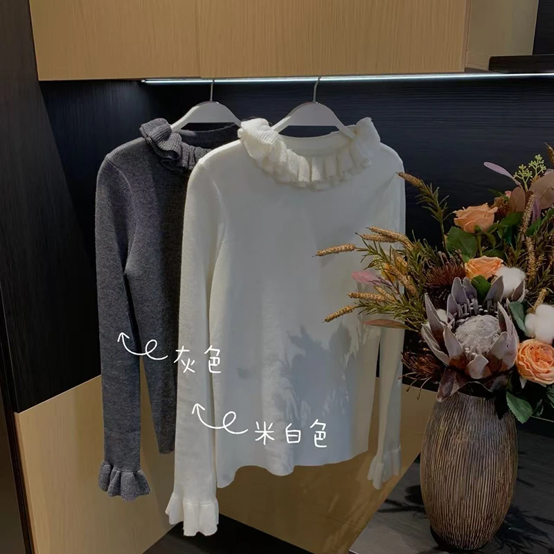 XINYI【千层奶油】秋冬花瓣领针织上衣女显瘦打底内搭X625Z18577