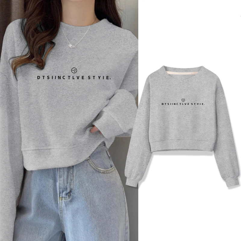 2025新款圆领套头短款卫衣女加绒加厚秋冬上衣百搭小个子春秋薄款