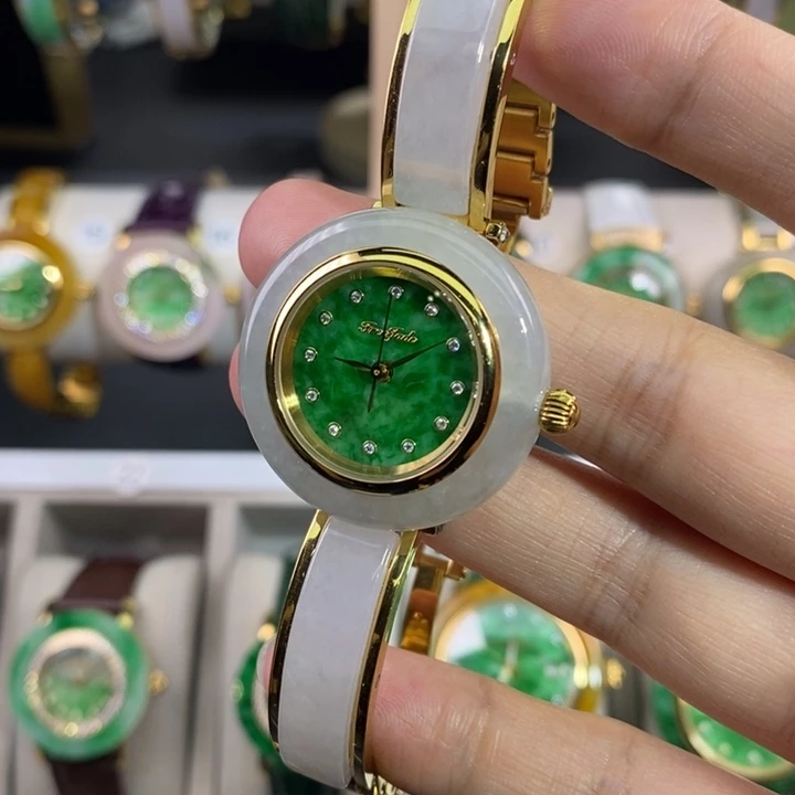 钢石英机芯精钢翡翠手表女款