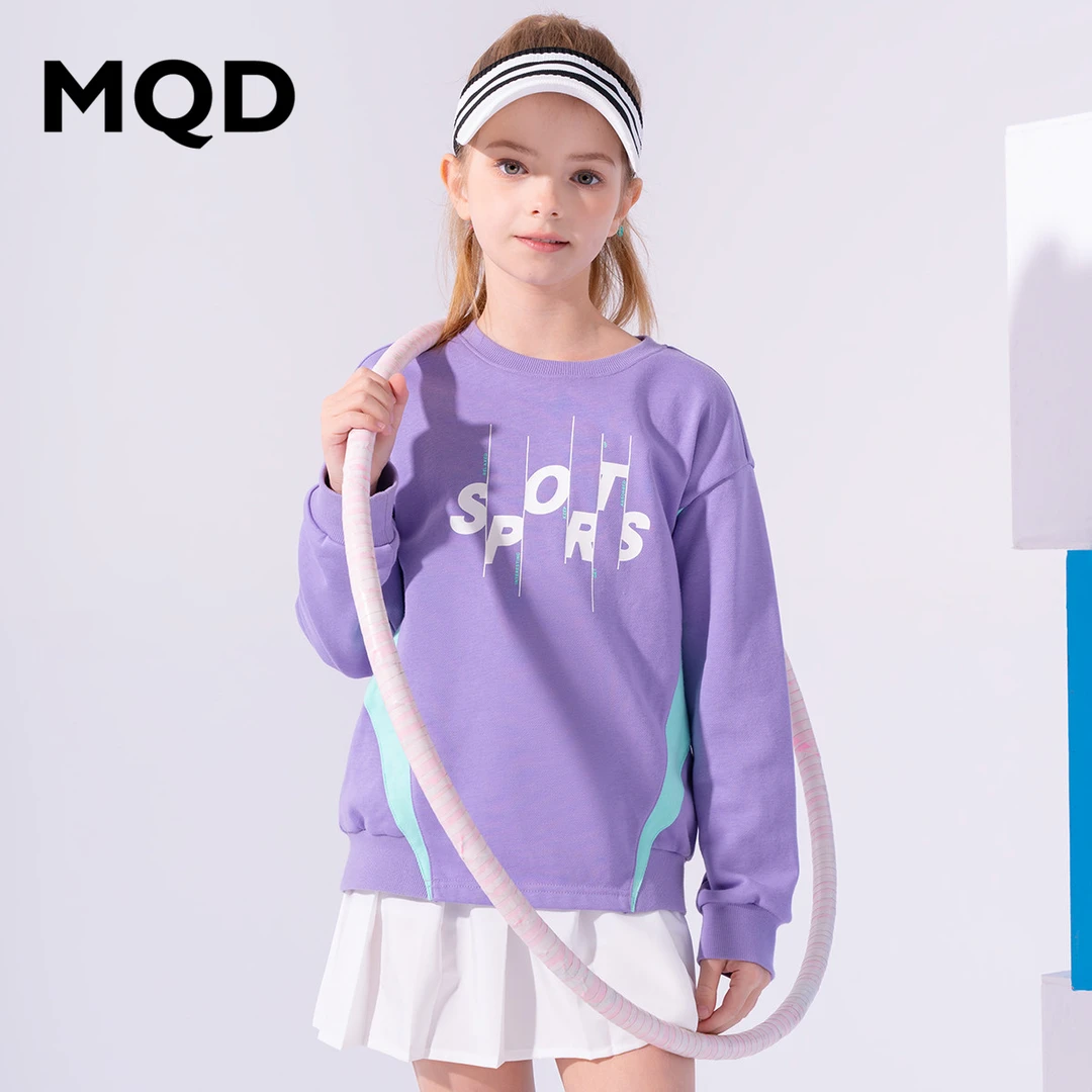 MQD童装女童25春紫色上衣百搭时尚圆领拼接宽松卫衣TT25110601