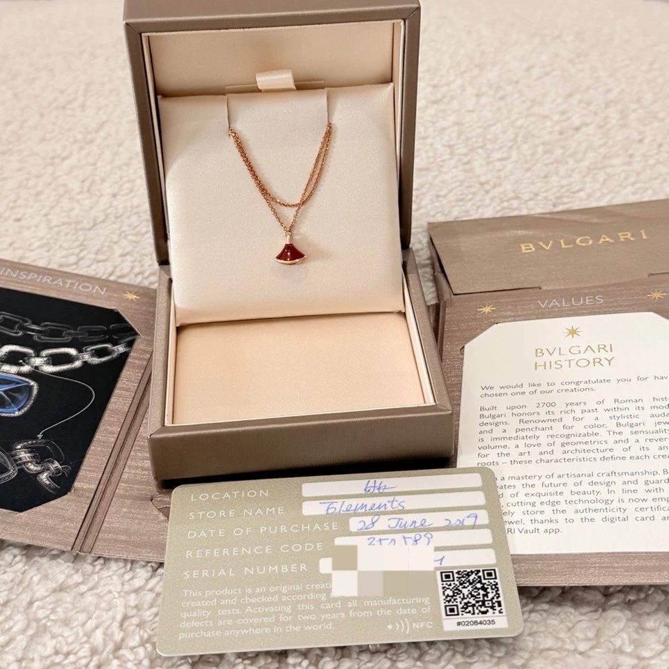 99新 BVLGARI/宝格丽 红玉髓配18k玫瑰金链 好福气显白