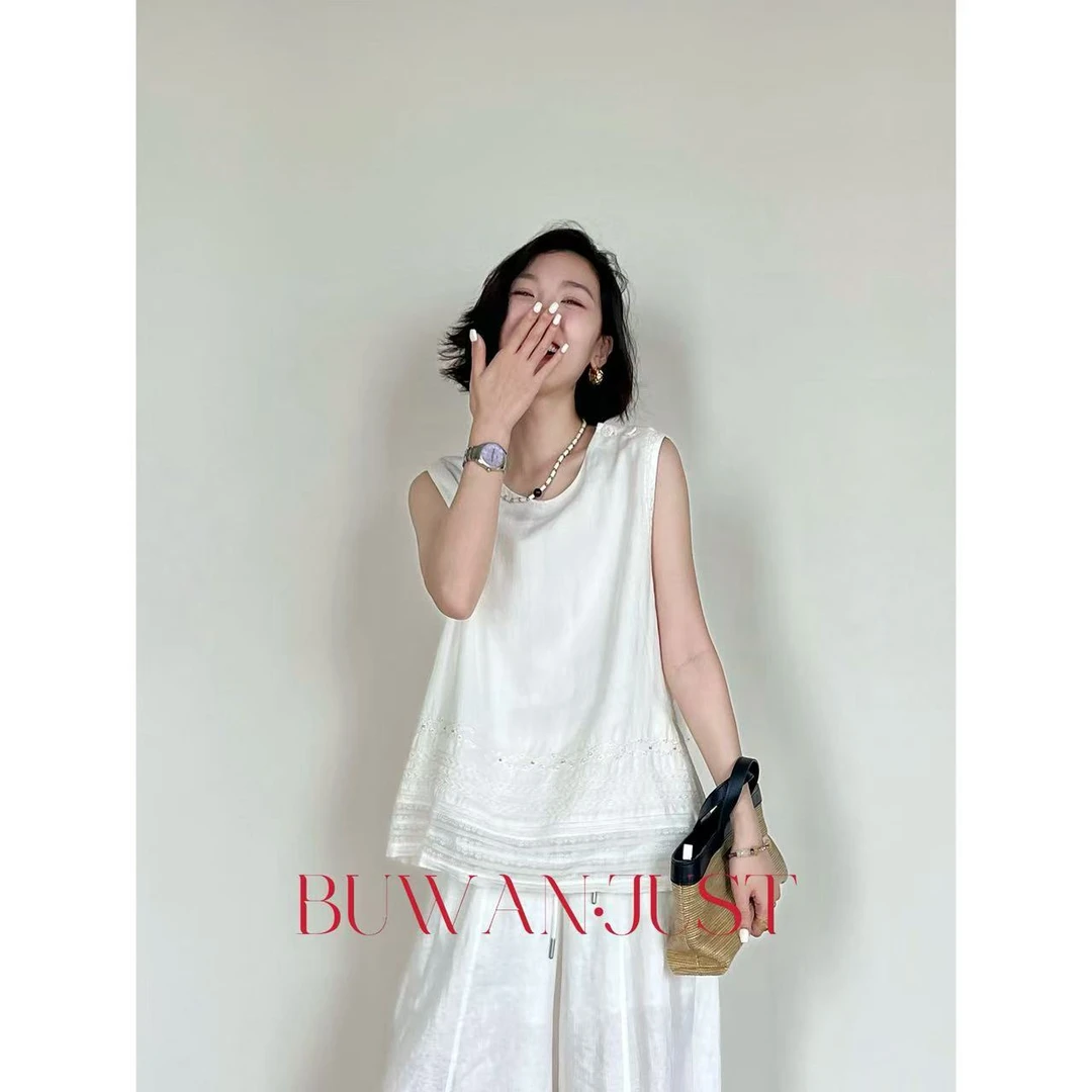 BUWANJUST重工刺绣钉珠设计感苎麻飘逸感宽松廓形上衣 B1777