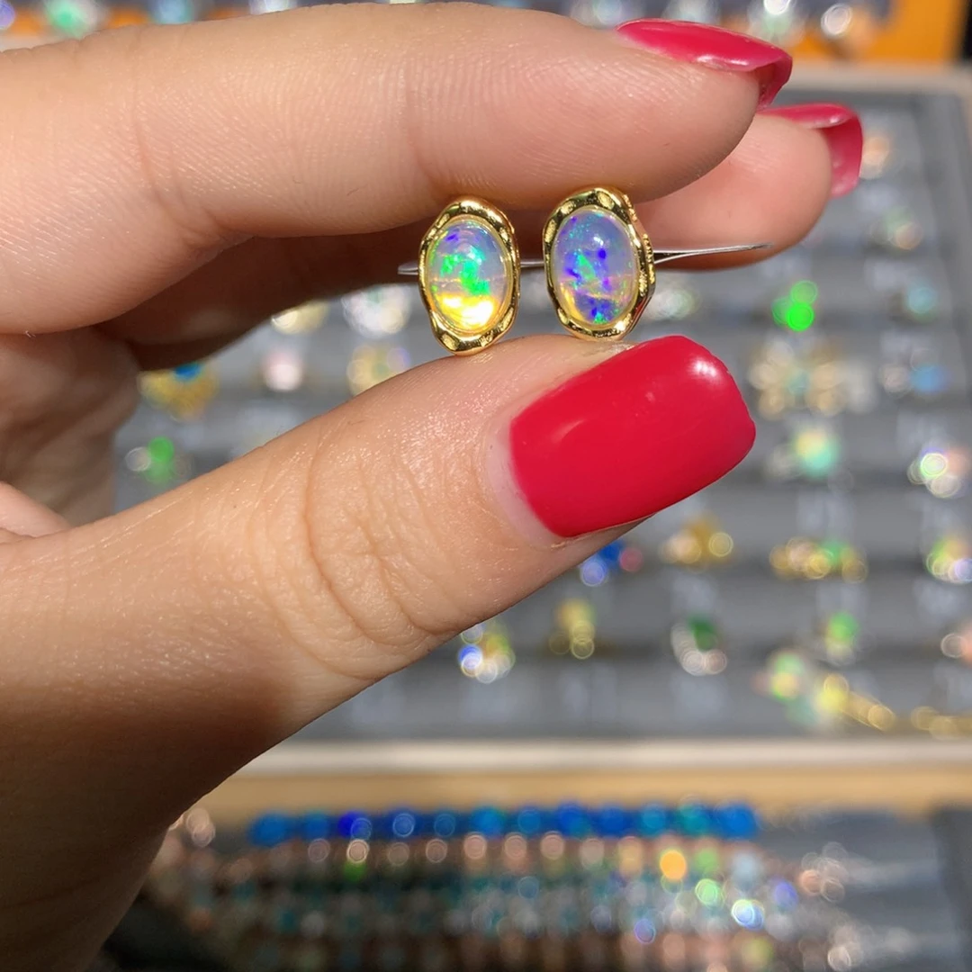 银S925镶嵌欧泊 欧泊耳饰l