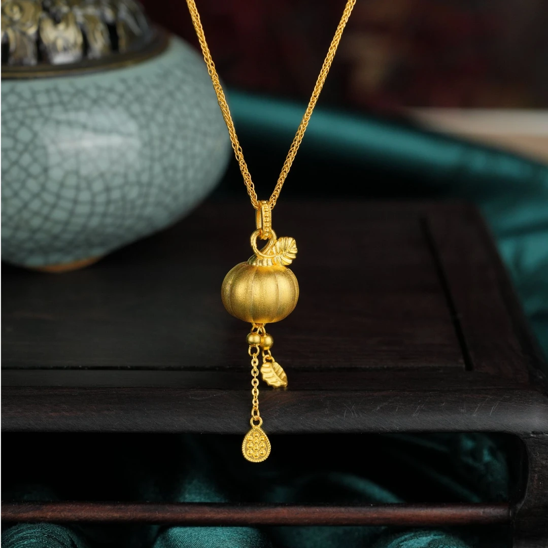 ZOCAI/佐卡伊古法黄金足金999硕果累累足金南瓜项链C04583