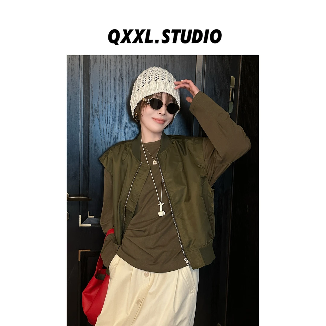 邱小小丽呀 早秋设计感工装风马甲女百搭通勤外穿叠穿上衣