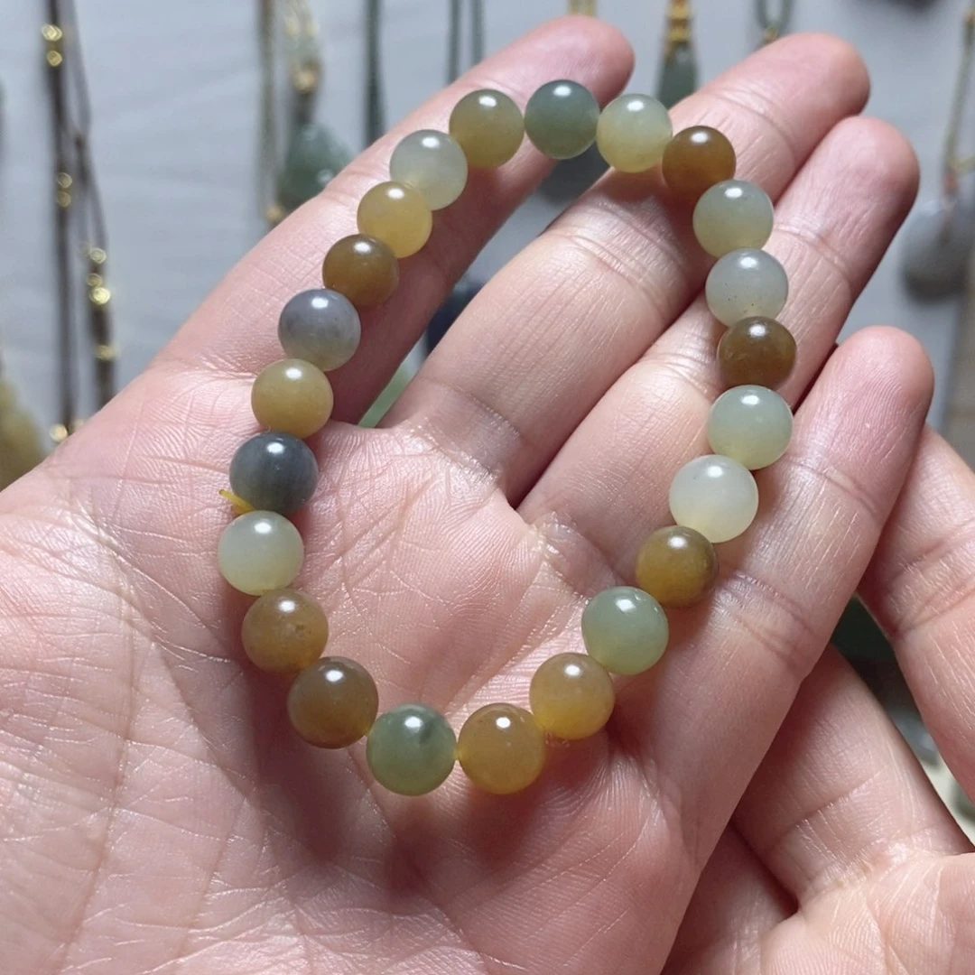 和田玉手串未镶嵌楼兰色圆珠卡8mm