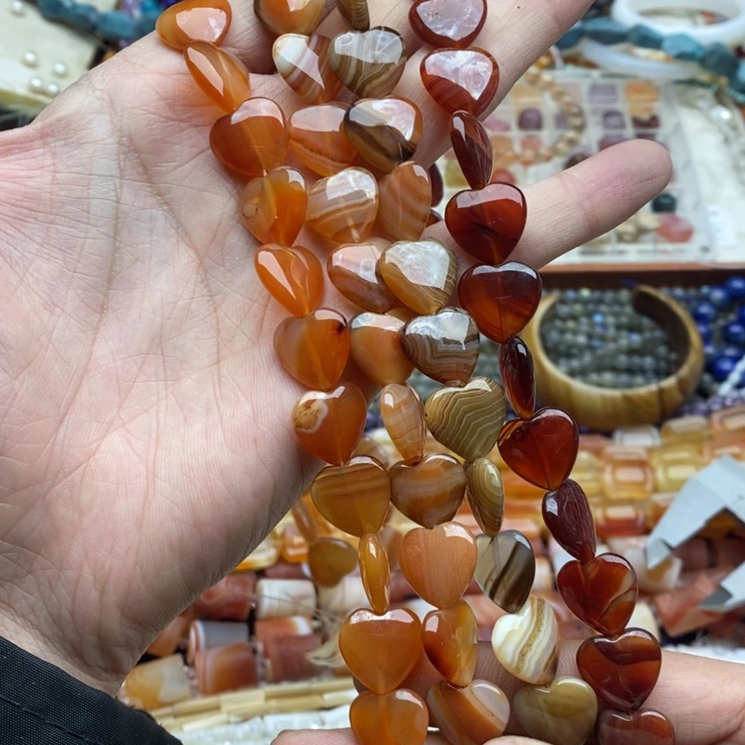 玛瑙/玉髓未镶嵌珠宝半成品一条放漏玛瑙爱心14mm