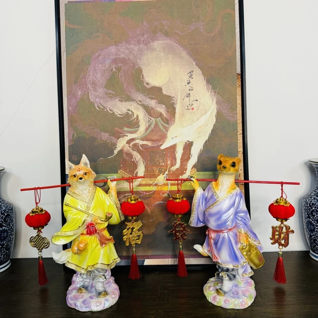 九尾狐仙狐狸黄大仙真身像东北五仙摆件堂口神像招财摆件新款