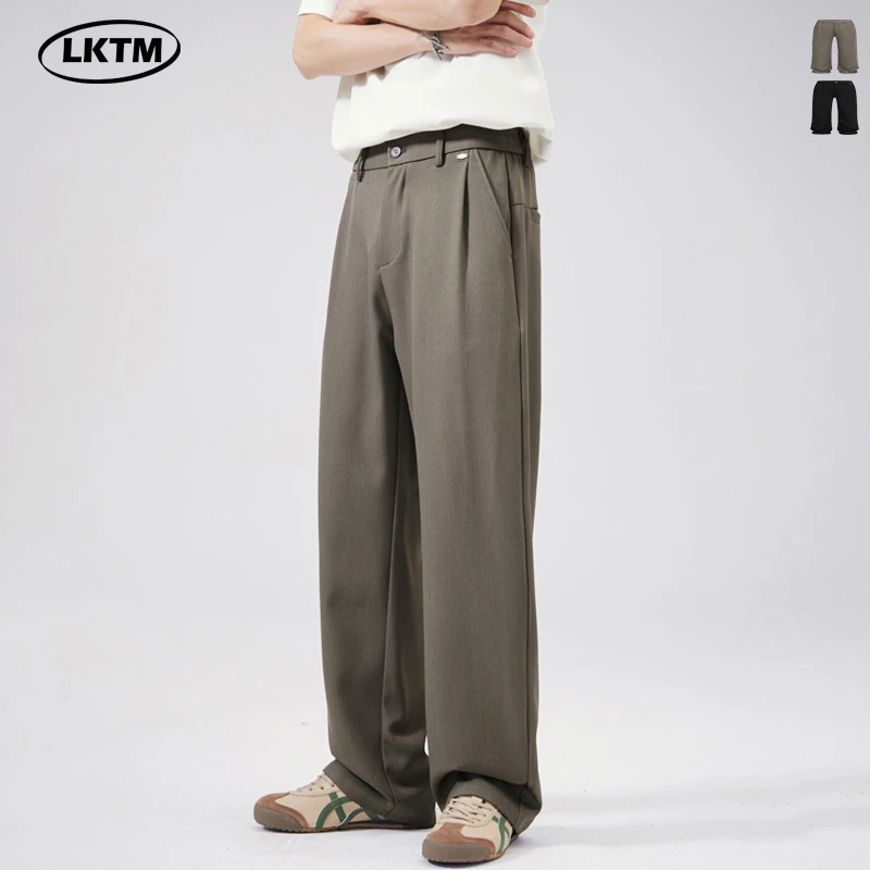 裤子直筒微喇男装夏季单褶休闲长裤男薄款感男士阔腿垂感小西裤