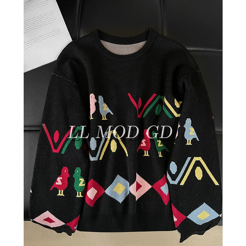 双雀霓裳 长袖厚款毛衣女款秋冬保暖圆领百搭针织上衣XR-255409