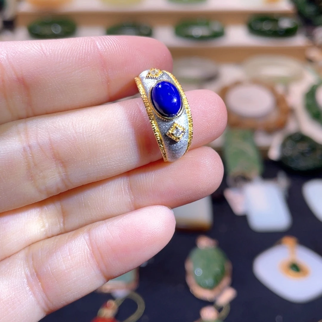 青金石银S925镶嵌颈饰高品戒指