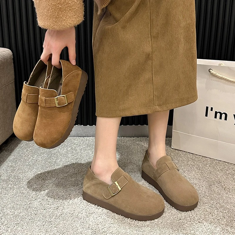 勃肯鞋女平底两穿豆豆鞋2025新款单鞋全包一脚蹬博肯鞋复古奶奶鞋