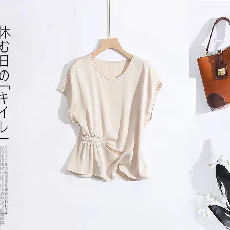 6027夏季纯色气质宽松女装衬衫休闲短袖极简风韩版收腰百搭