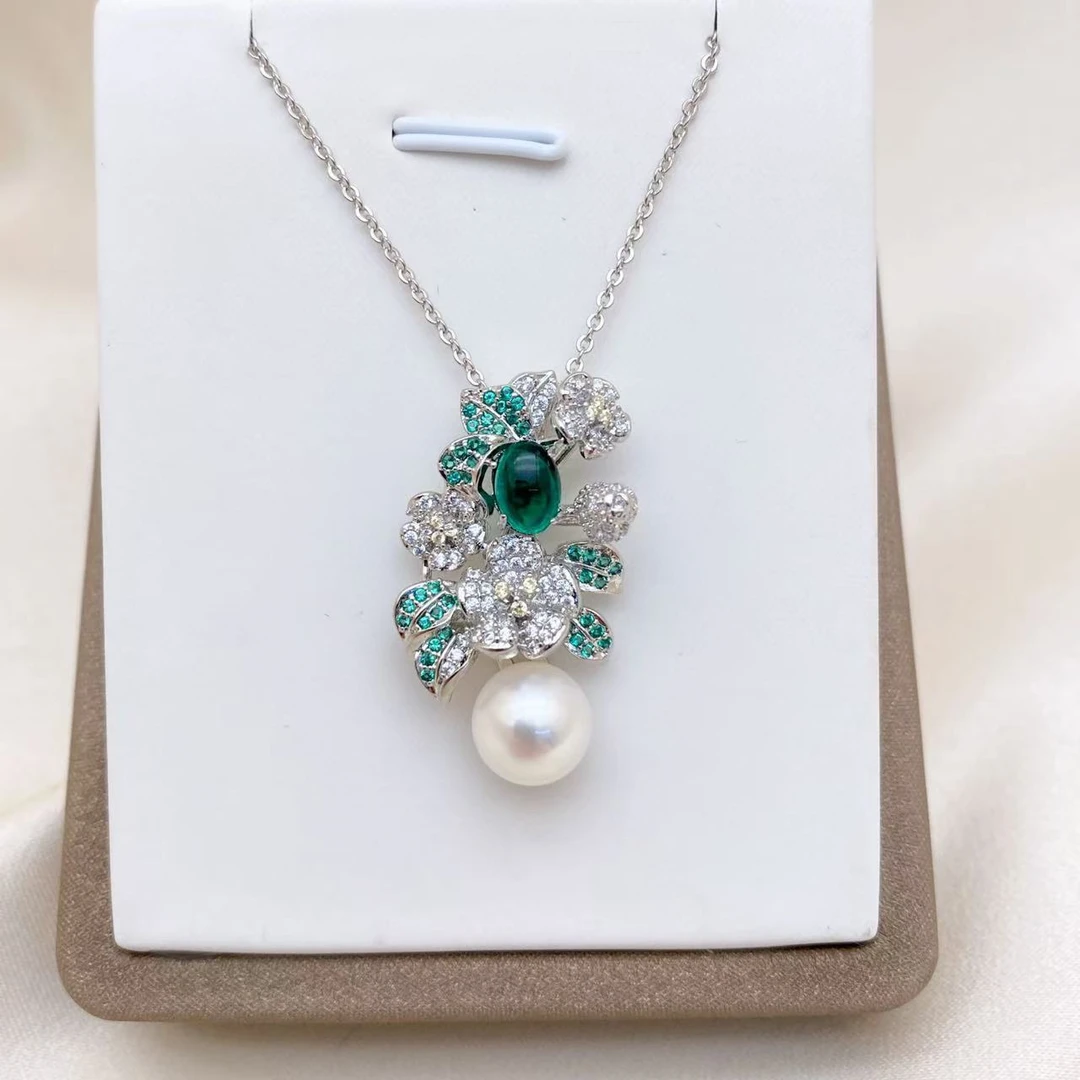 LH013【高雅满镶珍珠吊坠】气质蓝色时尚绿色彩色设计师镶嵌满钻白