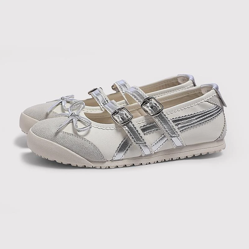 芭蕾风双扣带真皮圆头玛丽珍鞋女春夏2025秋季新款透气软底休闲鞋