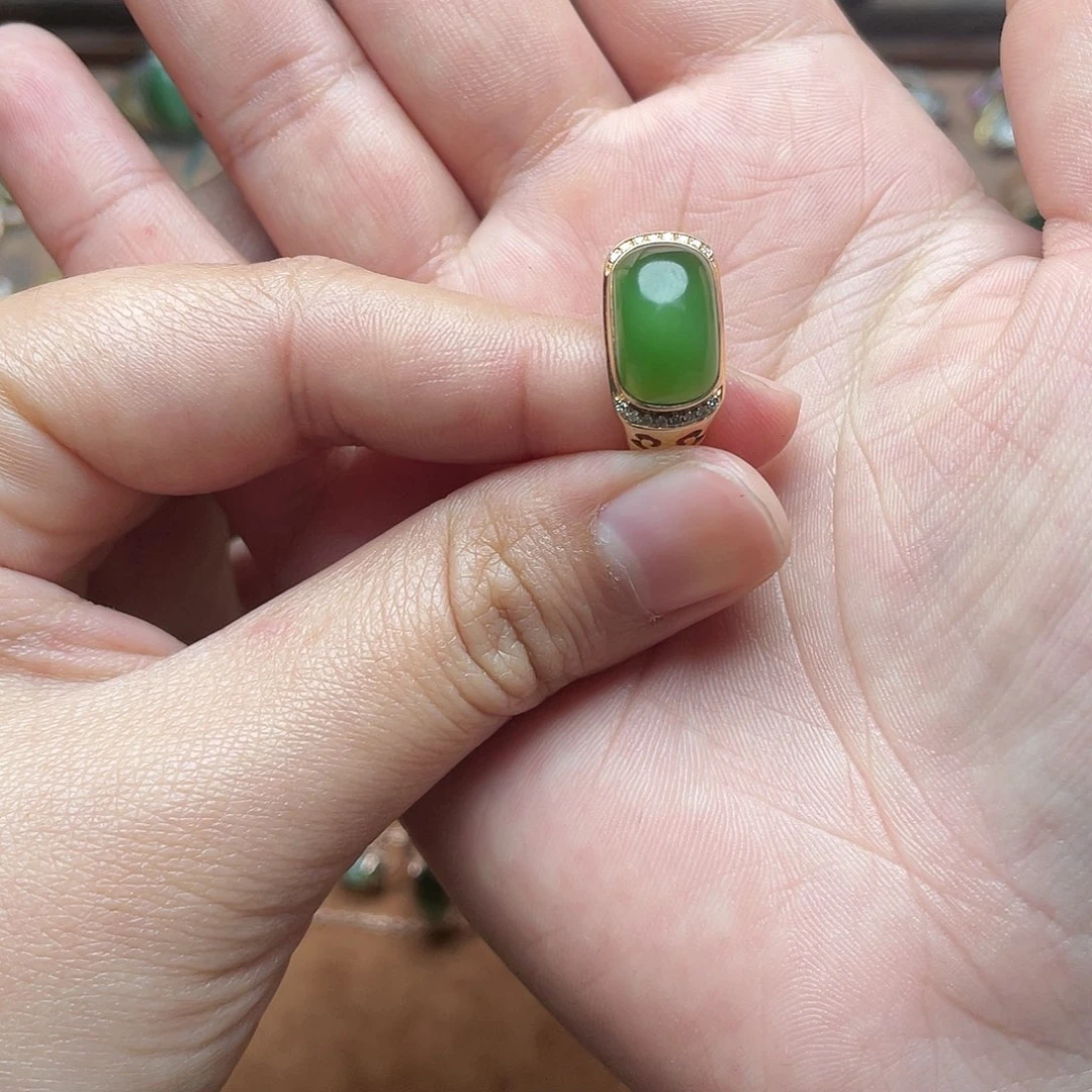 和田玉（碧玉）18K金镶嵌吊坠(赠链)戒指15 16