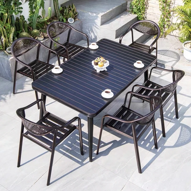 户外桌椅庭院铝合金伸缩桌花园别墅餐桌椅子露天休闲阳台露台室外
